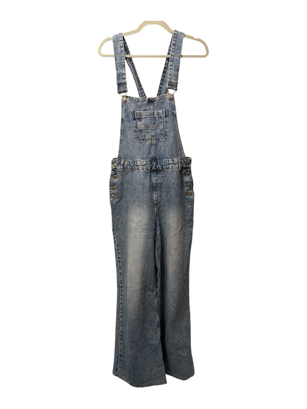 Washed Blue Wide-Leg Denim Overalls